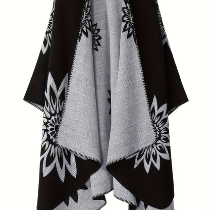 Wickelponcho Damen mit Blumenmuster beidseitig tragbar Decke