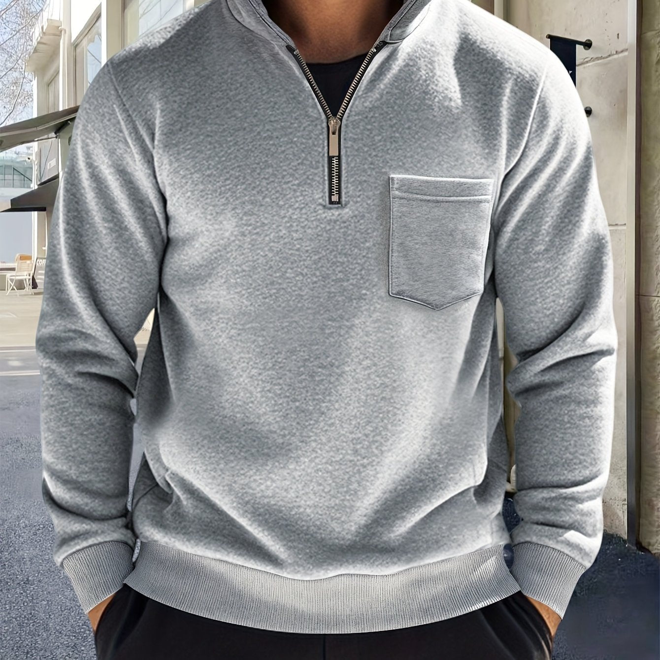Herren Halb-Reißverschluss Pullover mit Brusttasche