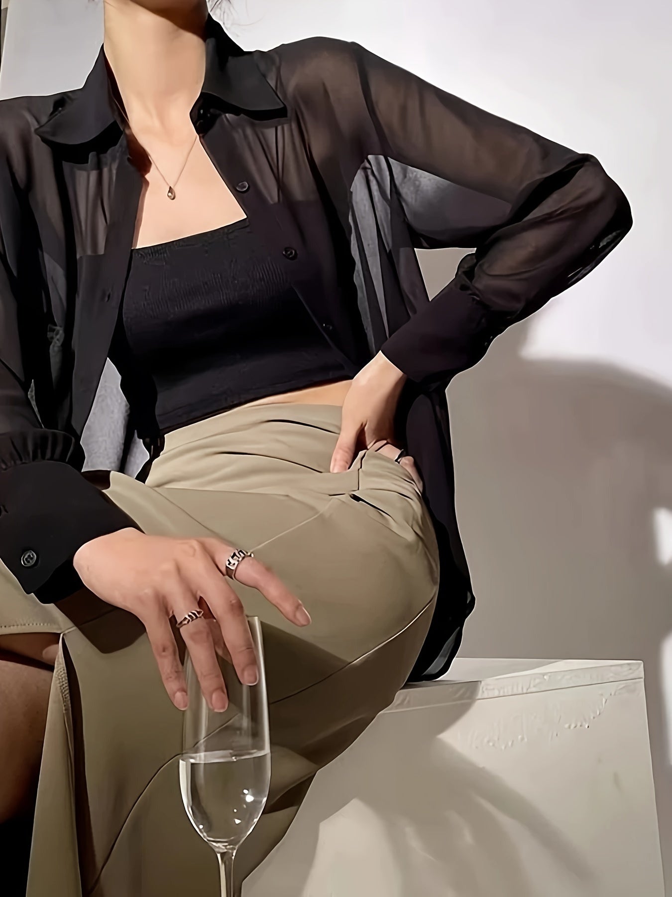 Women's Long Sleeve Blouse Transparent Loose Modern for Everyday and Leisure