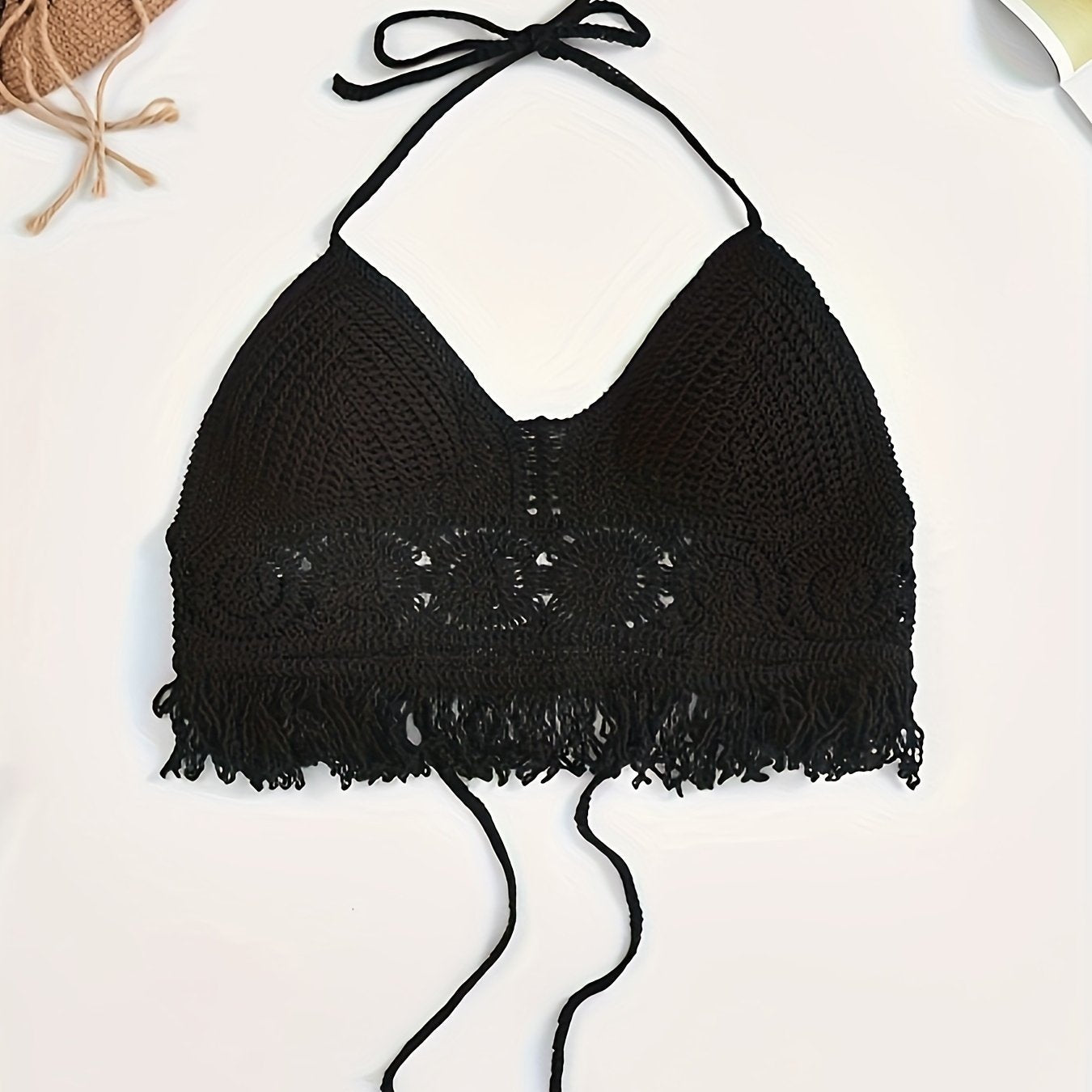 Women's Boho Crochet Bralette Halter Top with Fringe – Festival & Summer Beachwear