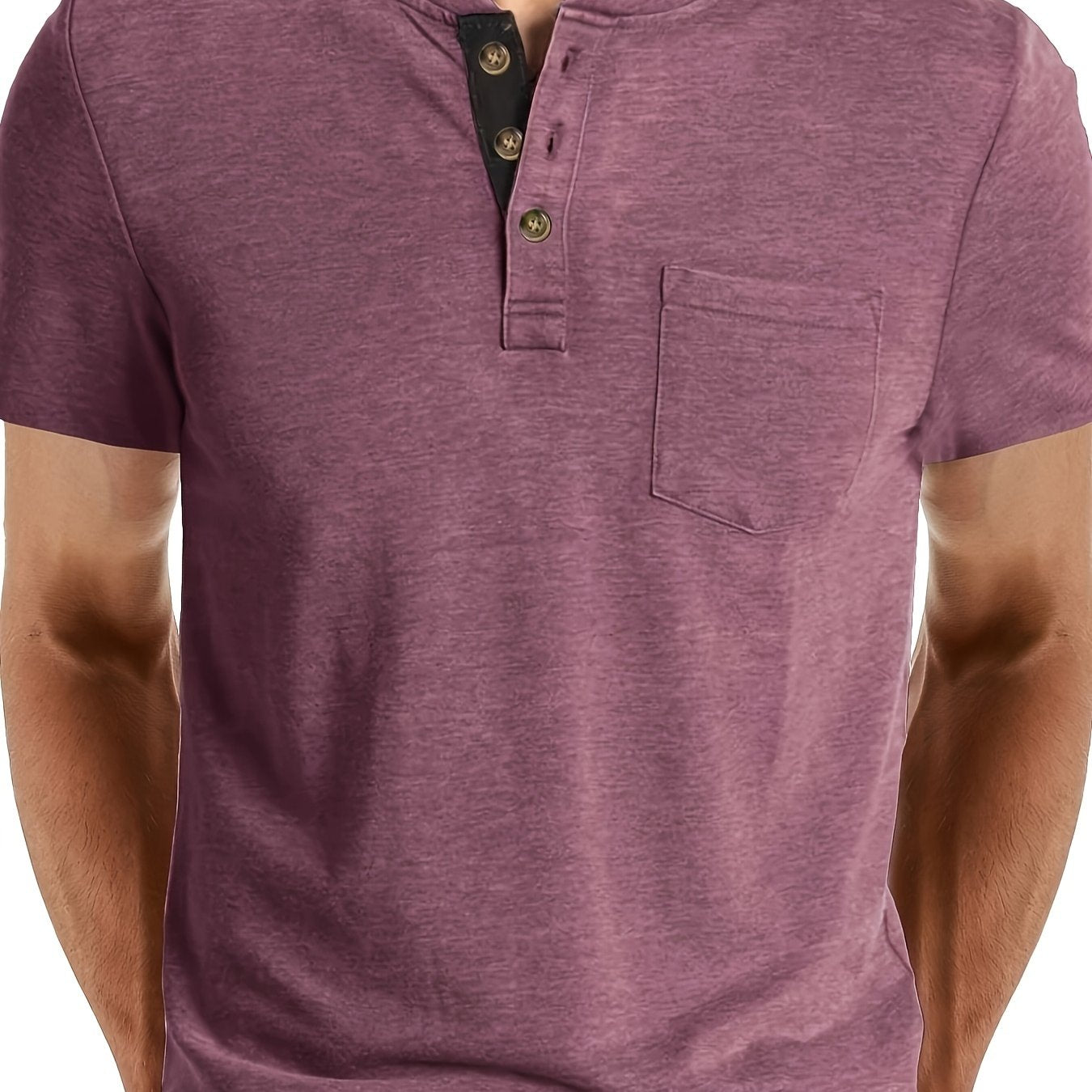 Herren Henley T-Shirt Kurzarm Casual Freizeitshirt mit Knopfleiste und Brusttasche