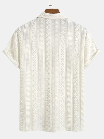 Men's polo shirt with geometric embroidery and texture – modern casual design