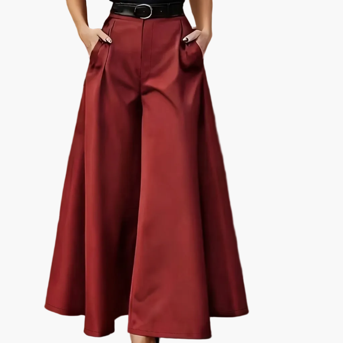 Women's Elegant Wide High-Waist Palazzo Pants with Belt for Office and Leisure
