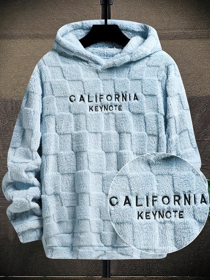 Unisex Flauschiger Hoodie mit Schachbrettmuster und Stickerei