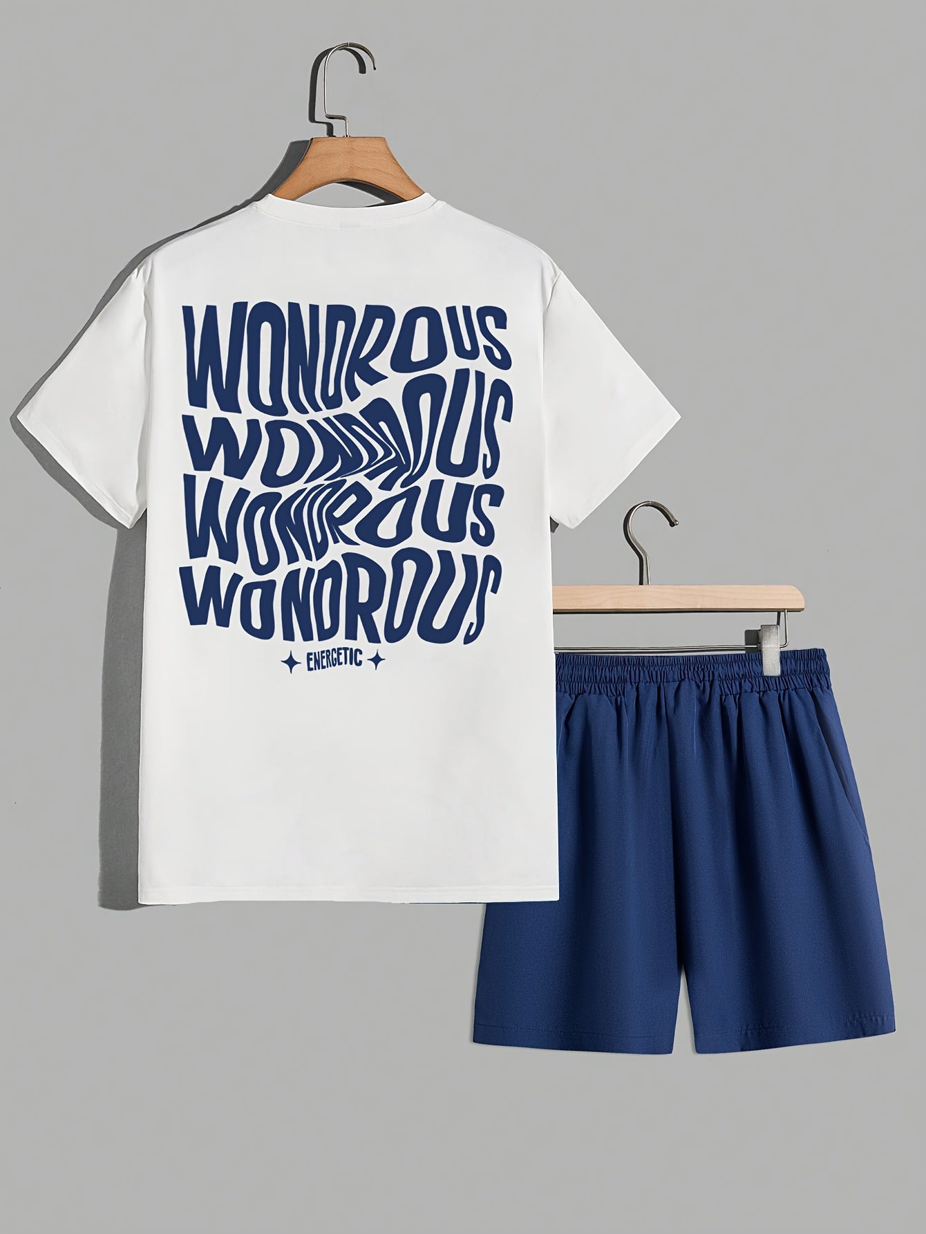 Men's Streetwear Set with Print – Modern T-Shirt and Shorts with WONDROUS Graphic, Casual Outfit
