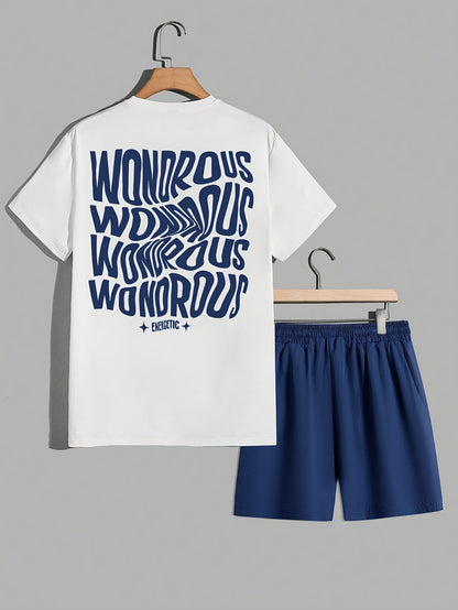 Men's Streetwear Set with Print – Modern T-Shirt and Shorts with WONDROUS Graphic, Casual Outfit