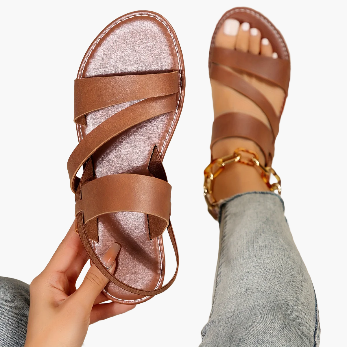 Women's Summer Shoes Casual Flat Sandals with Cross Straps