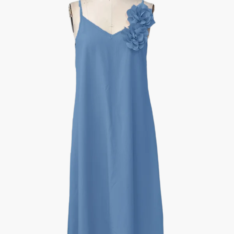 Women's Elegant Maxi Dress with V-Neck and Floral Applique – Perfect for Summer Parties and Garden Gatherings