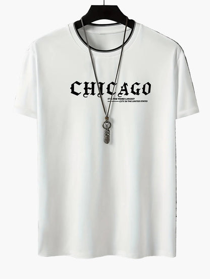 Men's Streetwear-Style T-Shirt with "CHICAGO" Print – Casual Summer Fashion for Leisure & Everyday Wear