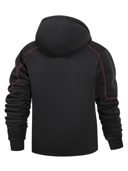 2-Pack Men's Hoodie Jacket Set, Zip-Up Hoodies, Fleece-Lined, Navy Blue, Black, Red