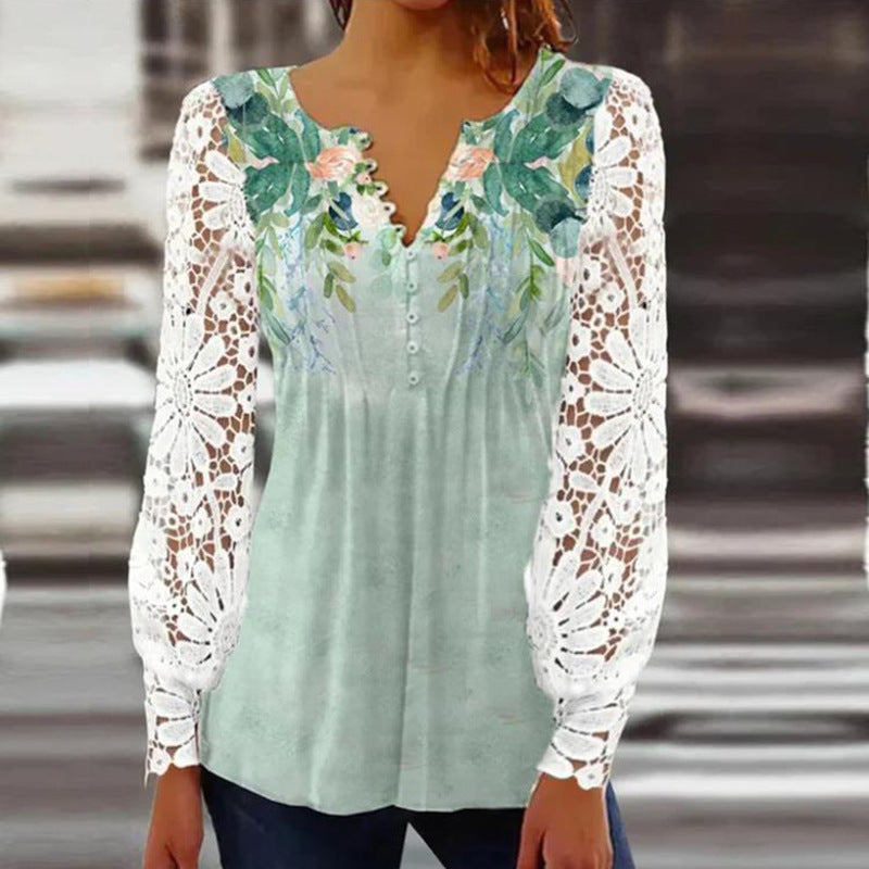 Sandra – Elegant T-shirt with lace sleeves and pleats in solid color