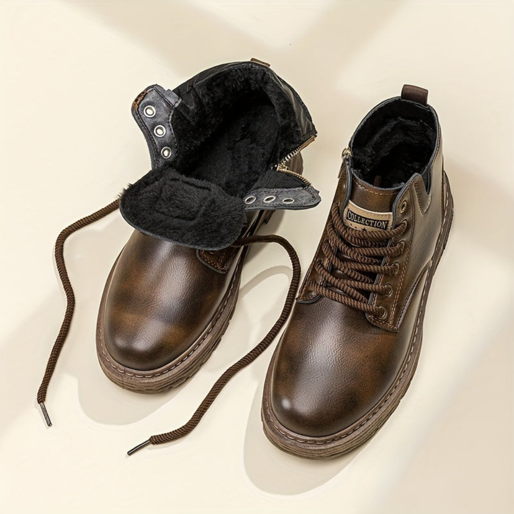 Men's worker boots with laces and a zipper, lined