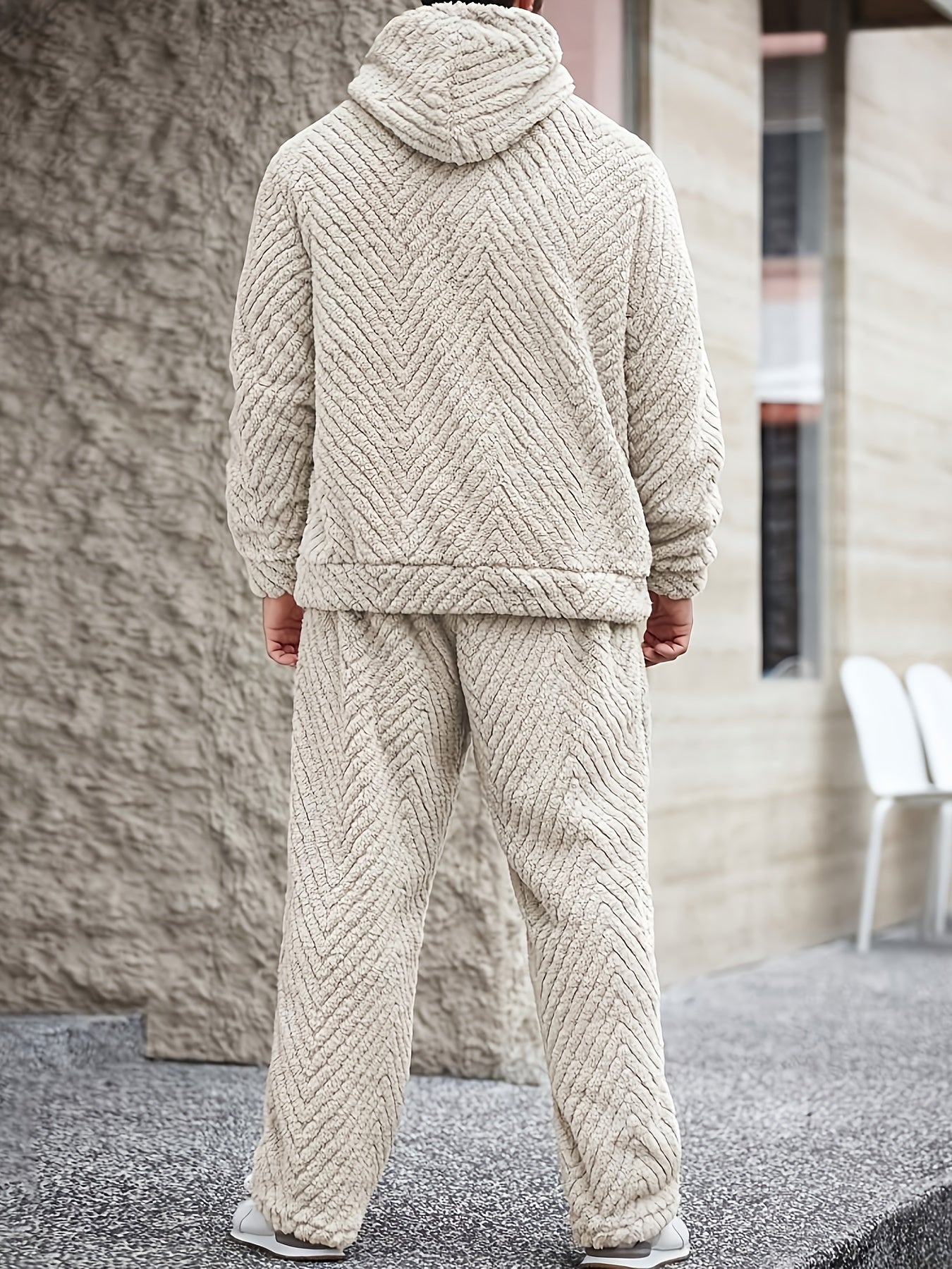 Men's Lounge Set Sherpa Hoodie & Herringbone Pants