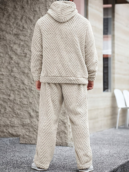 Men's Lounge Set Sherpa Hoodie & Herringbone Pants