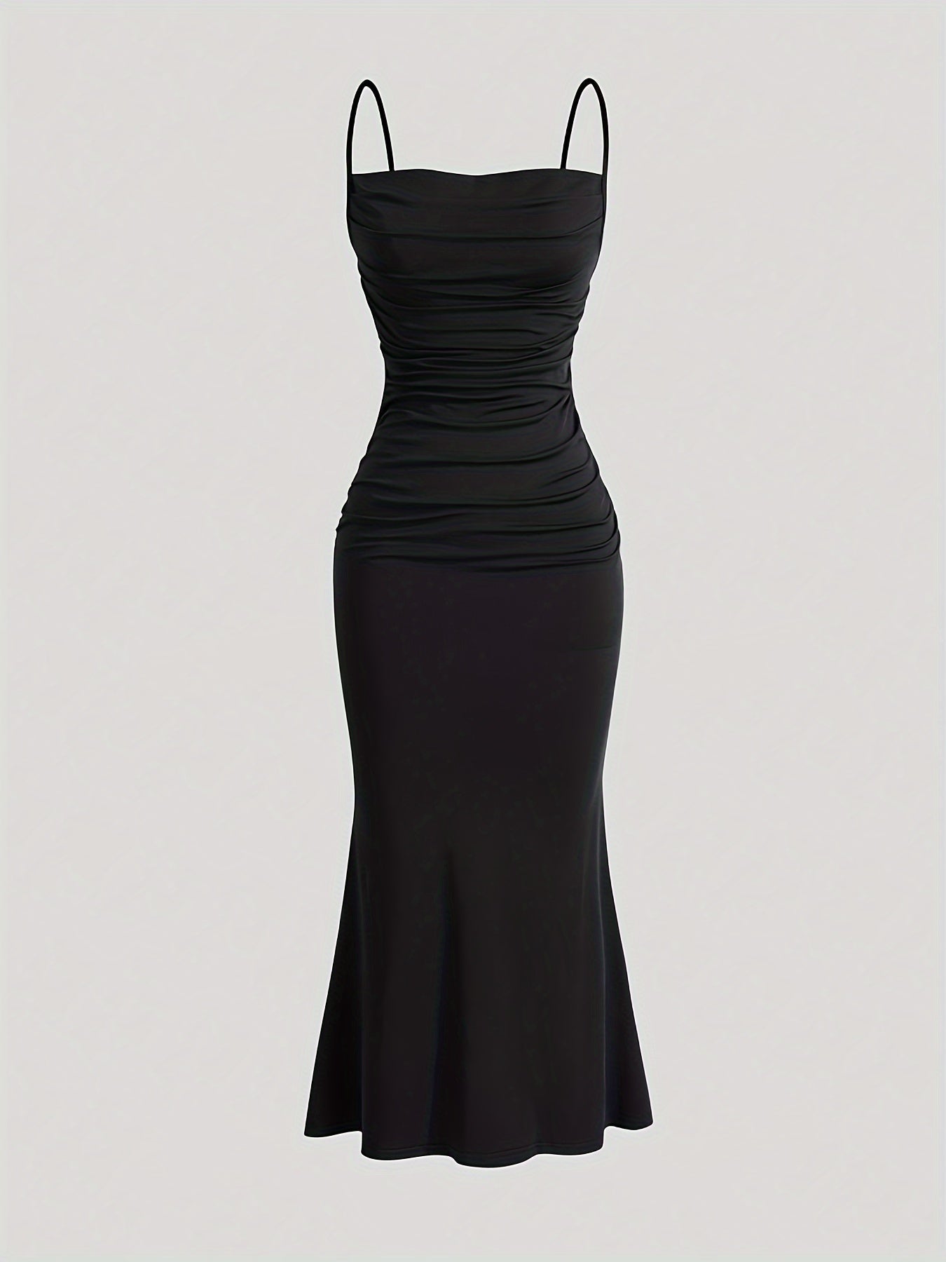 Women's evening dress with spaghetti straps and figure-flattering ruching – elegant maxi dress for festive occasions