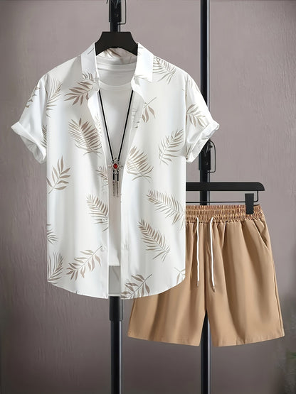 Men's Summer Casual Set – Tropical Short-Sleeve Shirt and Shorts – Fashionable Look for Vacation and Leisure