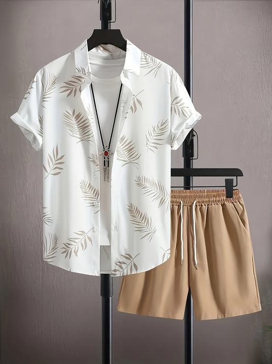 Men's Summer Casual Set – Tropical Short-Sleeve Shirt and Shorts – Fashionable Look for Vacation and Leisure