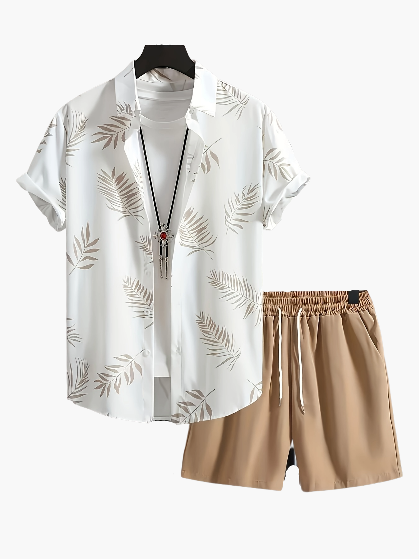 Men's Summer Casual Set – Tropical Short-Sleeve Shirt and Shorts – Fashionable Look for Vacation and Leisure