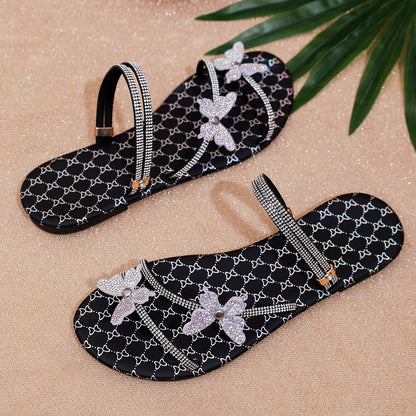 Women's flat sandals with butterfly applique – Elegant summer shoes for everyday wear and events