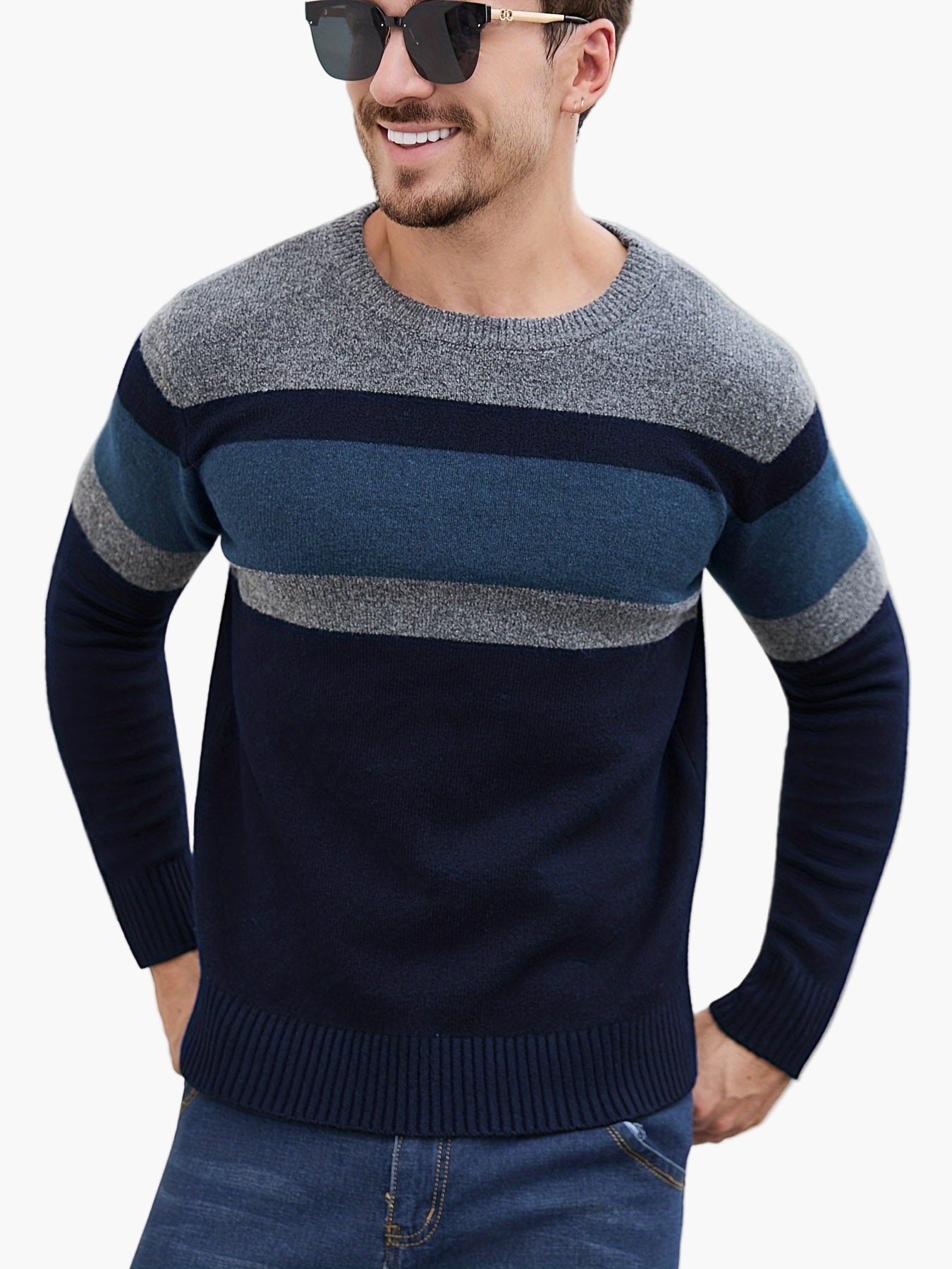 Herren Pullover mit Streifenmuster – Moderner Freizeit-Look für Herbst und Winter