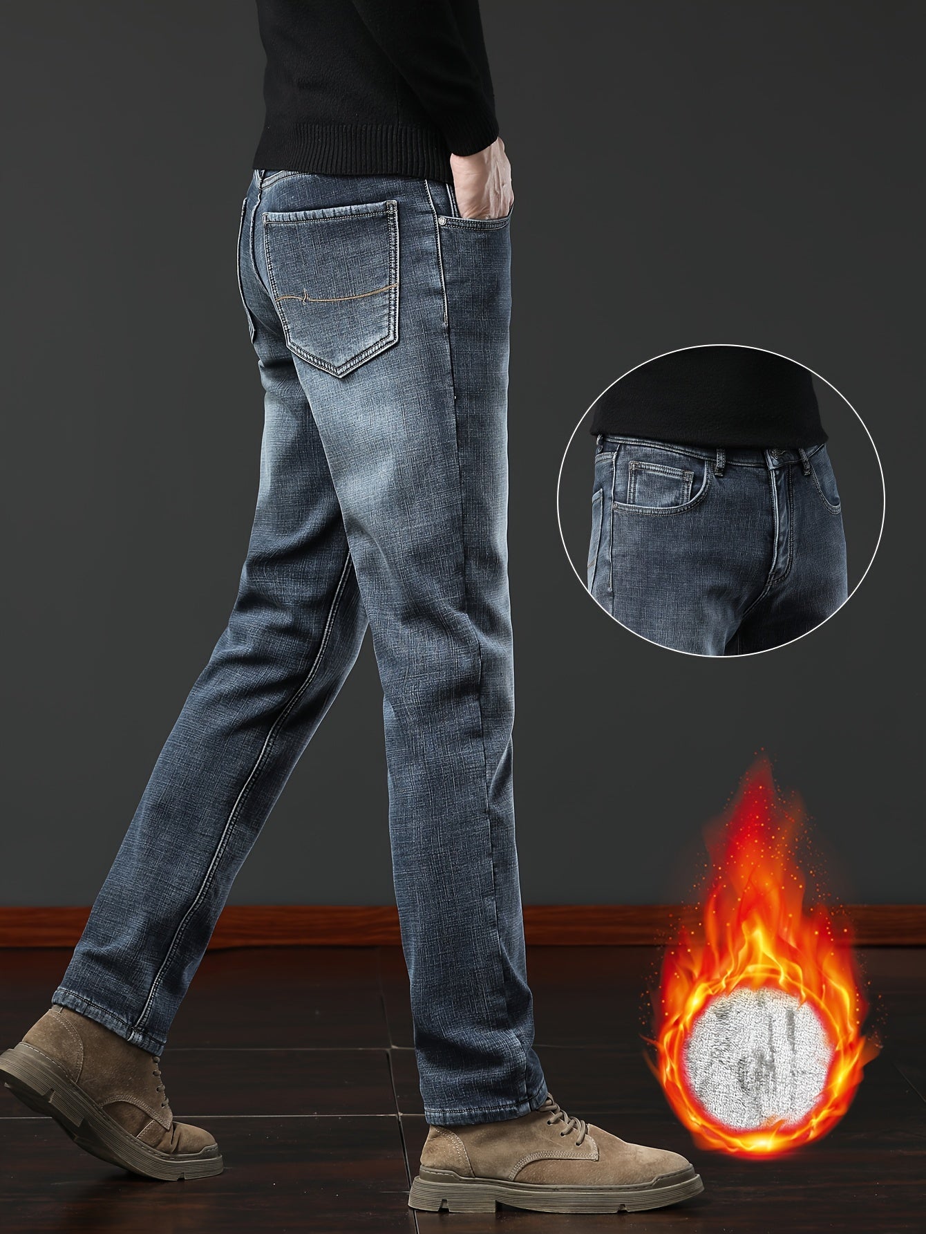 Herren Winter Jeans Thermojeans gefüttert gerade Schnitt mit Fleecefutter Blau Grau