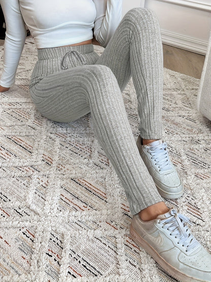 Gerippte Leggings für Damen mit hoher Taille und Kordelzug