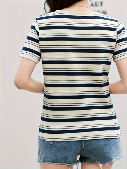 Damen Streifen T-Shirt Kurzarm – Zeitloses Basic für Alltag und Freizeit
