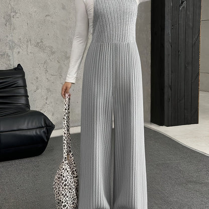 Ribbed women’s jumpsuit with wide legs, gray