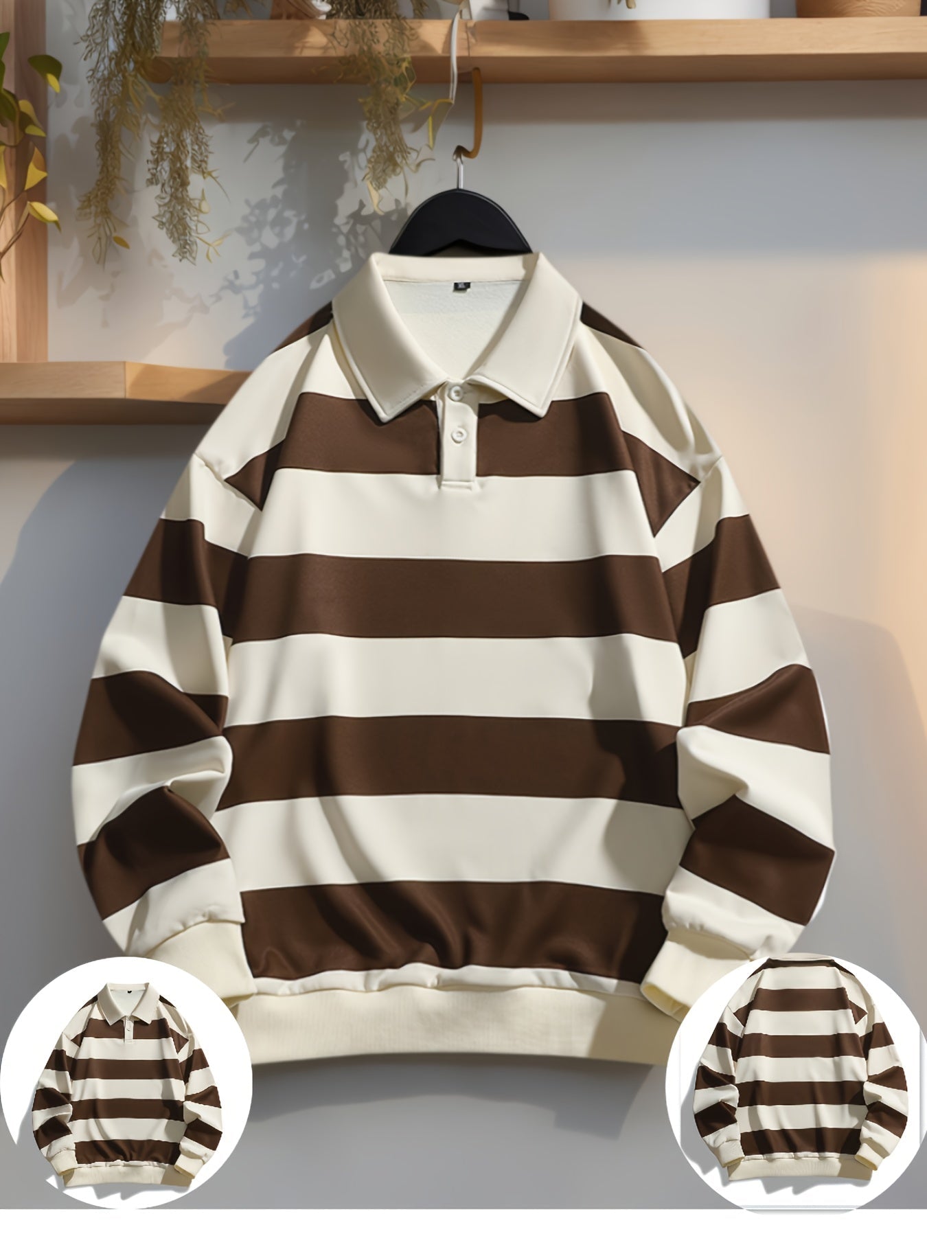 Gestreiftes Langarm-Poloshirt mit Kragen