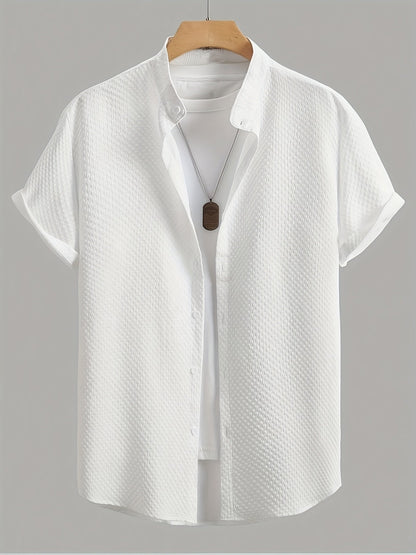 Men's casual shirt with short sleeves and stand-up collar – modern summer shirt for everyday and leisure use