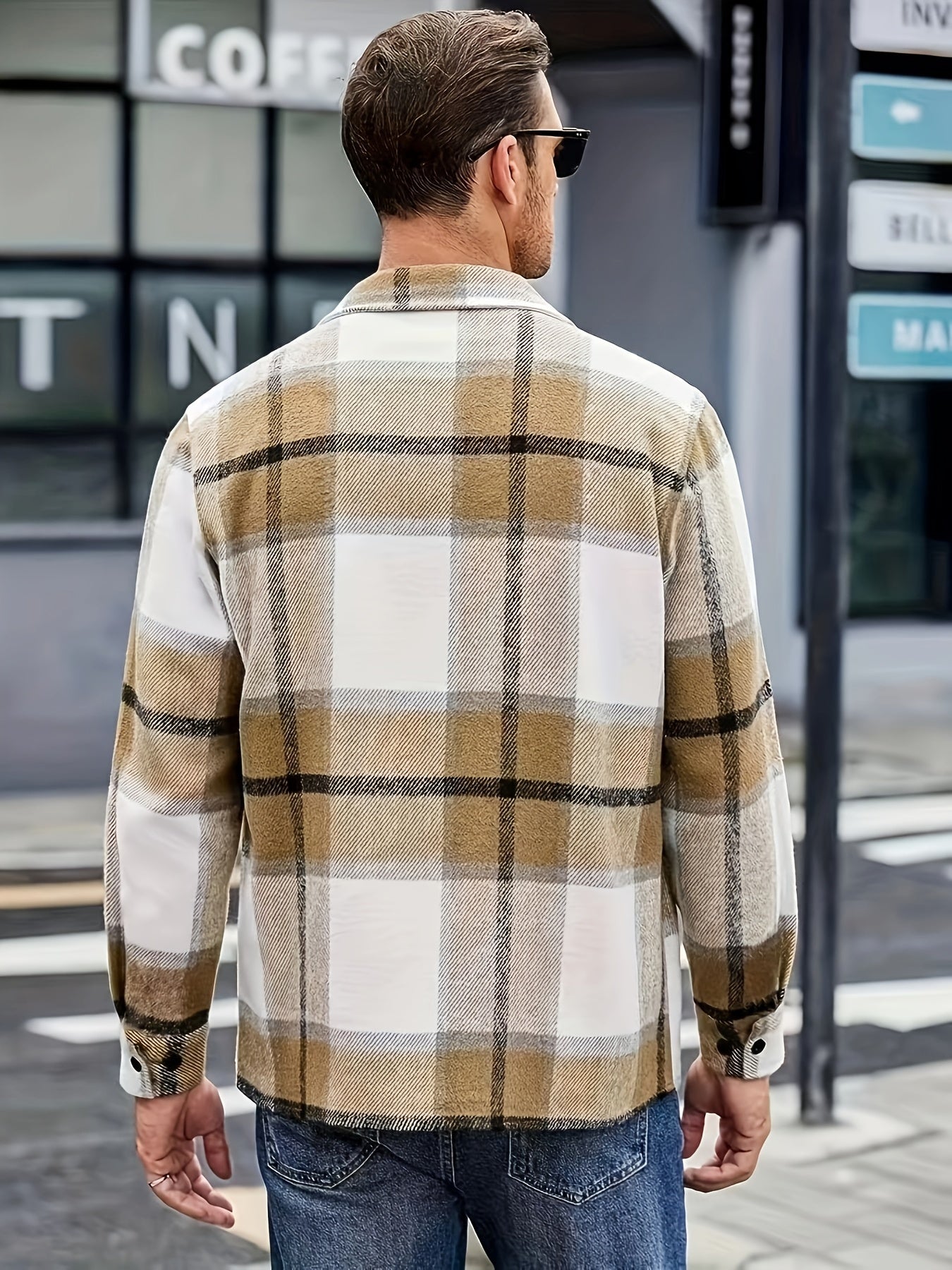 Men's Plaid Shirt Jacket, Long Sleeve, with Chest Pockets, Casual Shacket