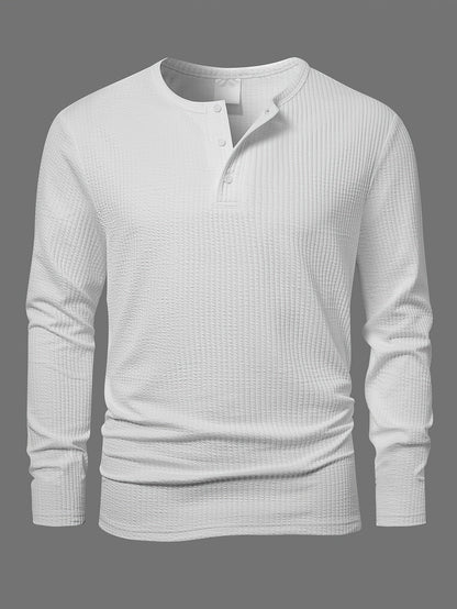 Men's long-sleeve Henley shirt, textured fabric, relaxed fit