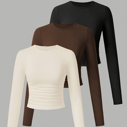 3er Pack Langarmshirt mit Rundhals und Raffung