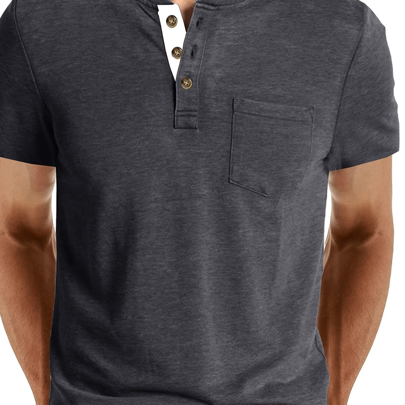 Herren Henley T-Shirt Kurzarm Casual Freizeitshirt mit Knopfleiste und Brusttasche