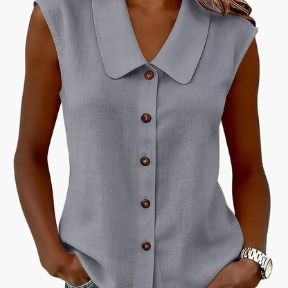 Women's sleeveless blouse with button placket and wide collar – Elegant casual wear