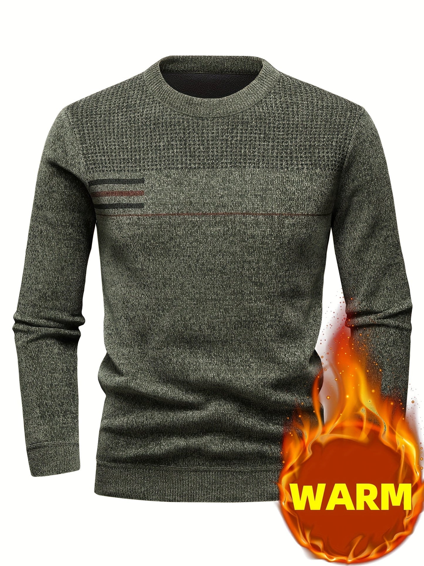 Herren Rundhalspullover Strickoptik mit Streifen und Strukturmuster