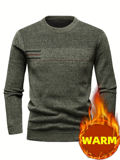 Herren Rundhalspullover Strickoptik mit Streifen und Strukturmuster