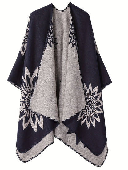 Wickelponcho Damen mit Blumenmuster beidseitig tragbar Decke