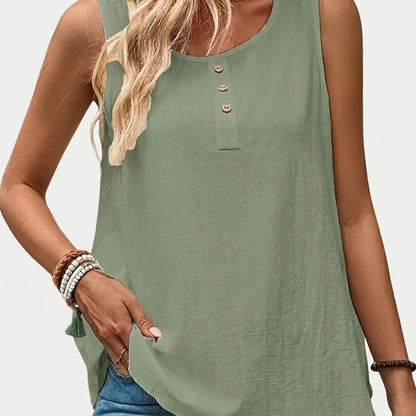 Women's Casual Sleeveless Henley Top with Button Placket – Relaxed Summer Fashion