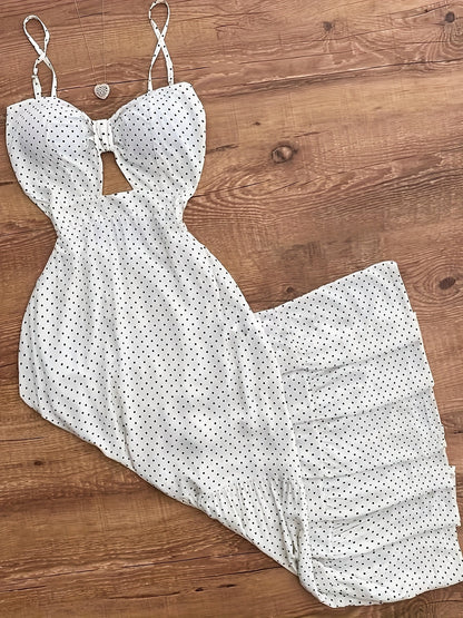 Damen Maxikleid mit Polka Dots und Rüschen – Elegantes Sommerkleid im Vintage-Stil für besondere Anlässe