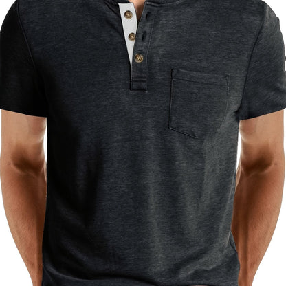 Herren Henley T-Shirt Kurzarm Casual Freizeitshirt mit Knopfleiste und Brusttasche