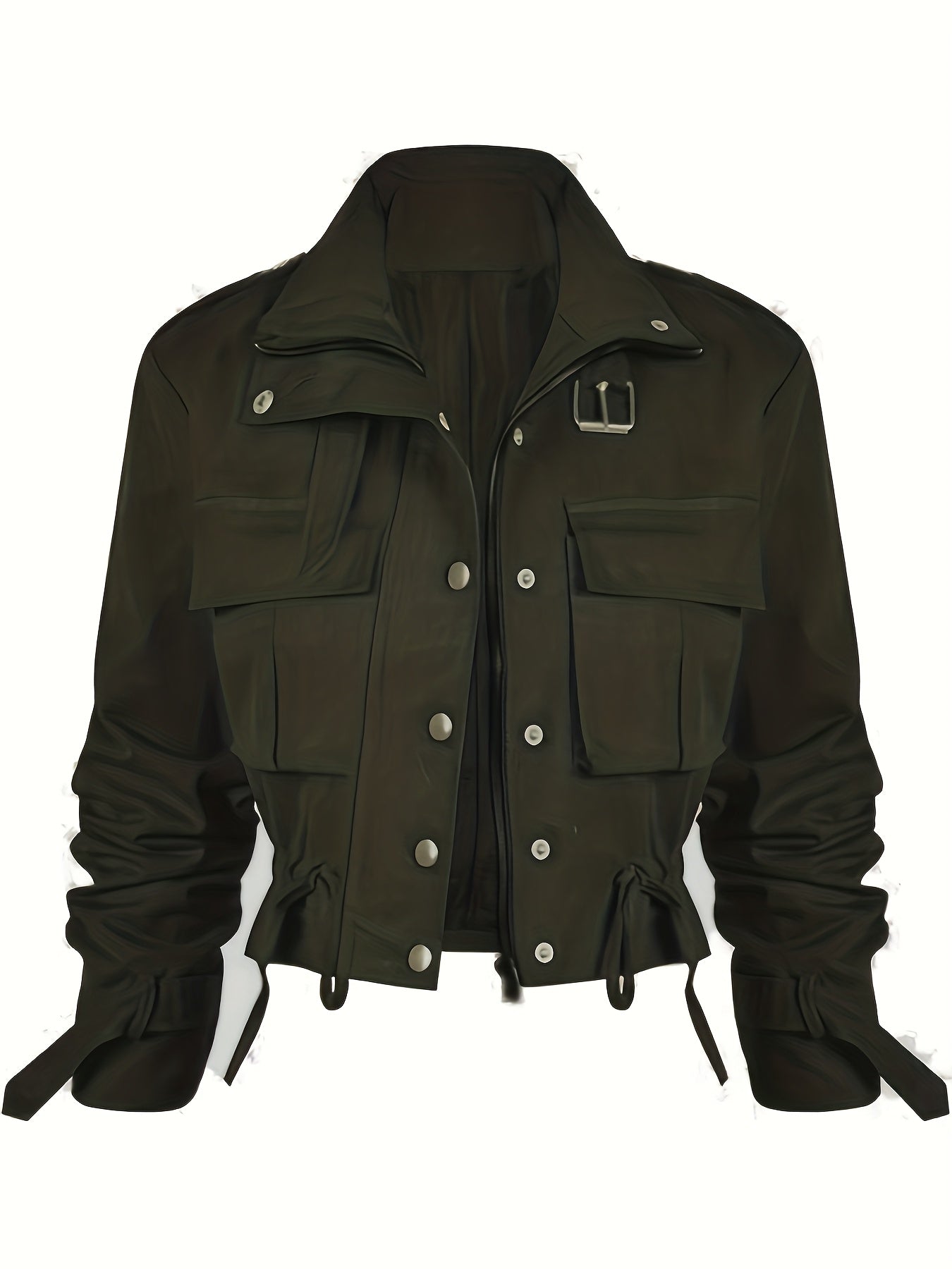 Short women's transitional jacket with zip, buttons & flap pockets