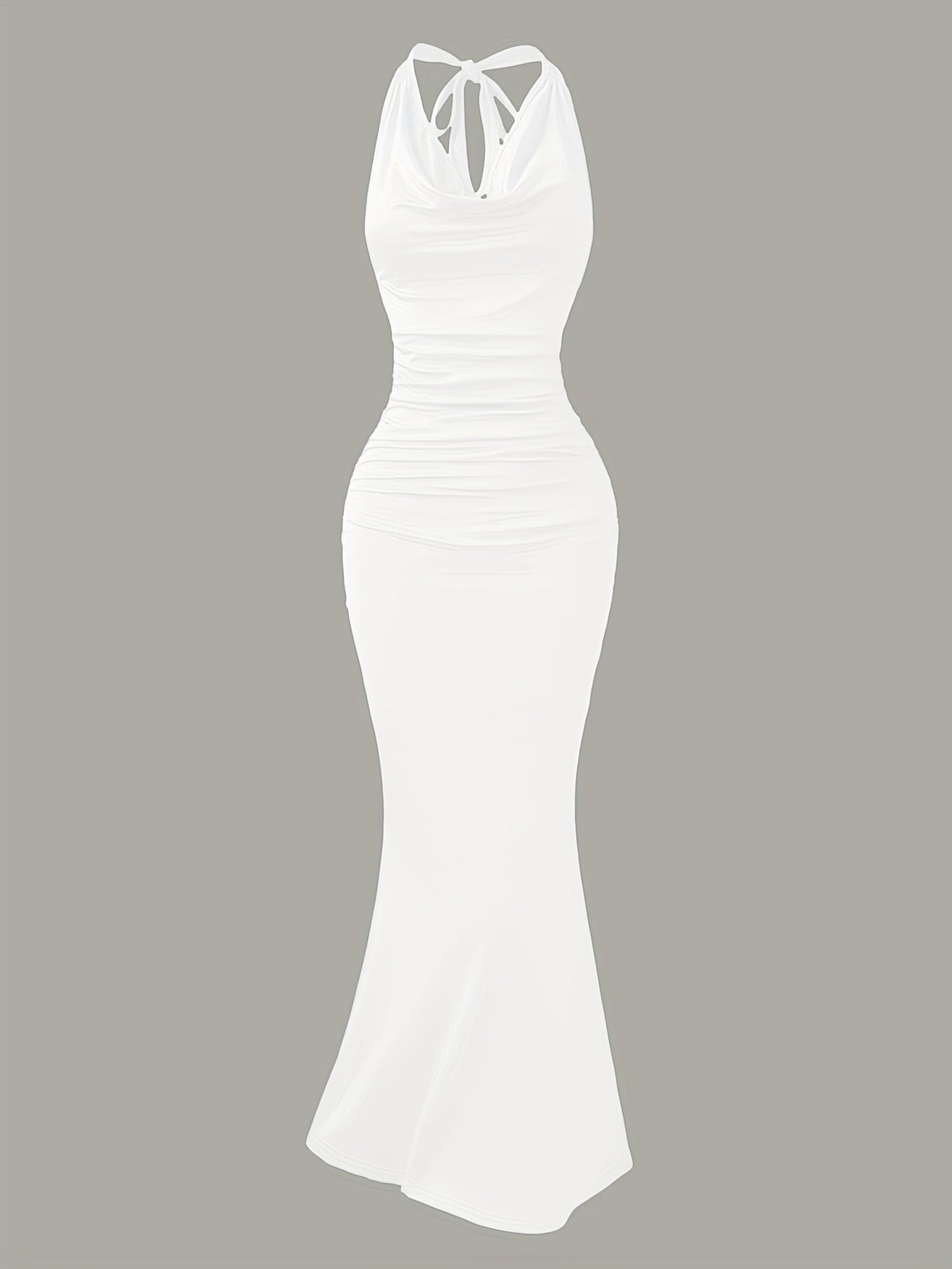 Women's evening dress with cowl neckline and back tie – elegant maxi dress for festive occasions