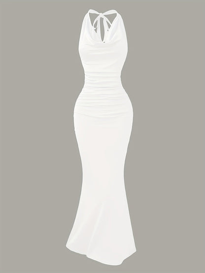 Women's evening dress with cowl neckline and back tie – elegant maxi dress for festive occasions
