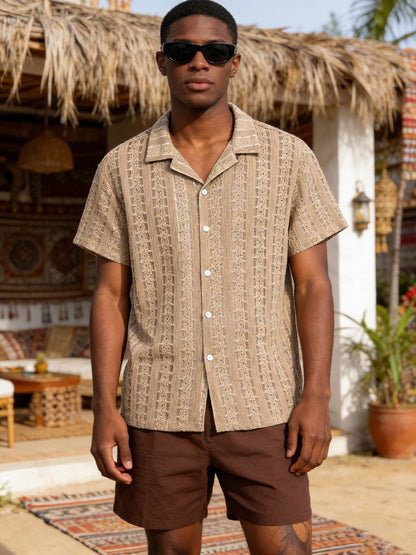 Men's Boho Short-Sleeve Shirt with Geometric Pattern – Perfect for Vacation and Beach