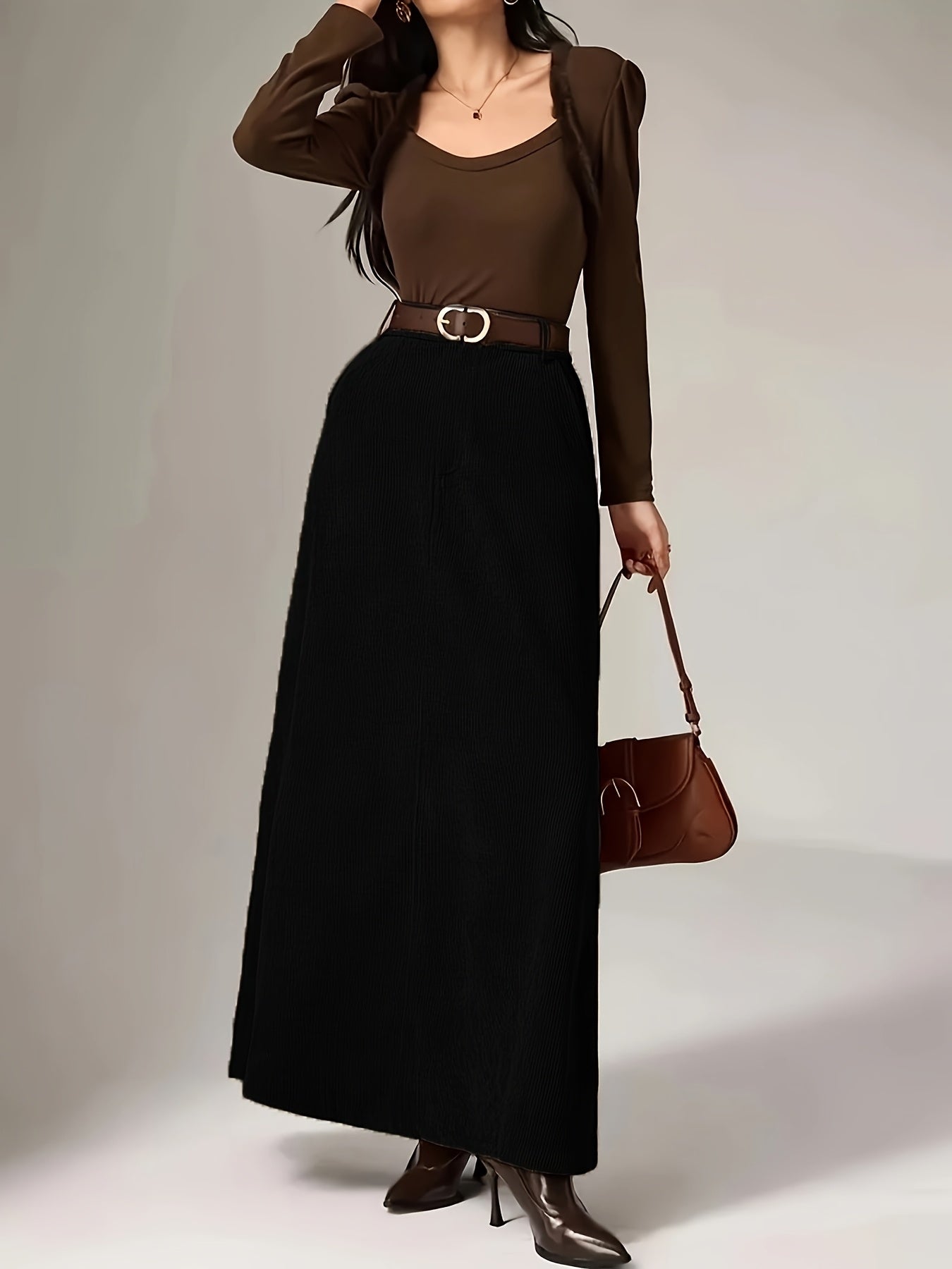 Damen A-Linien Maxirock mit hoher Taille und Textur