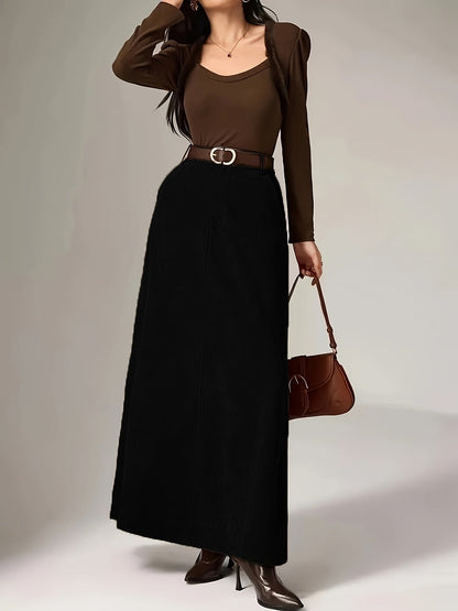 Damen A-Linien Maxirock mit hoher Taille und Textur