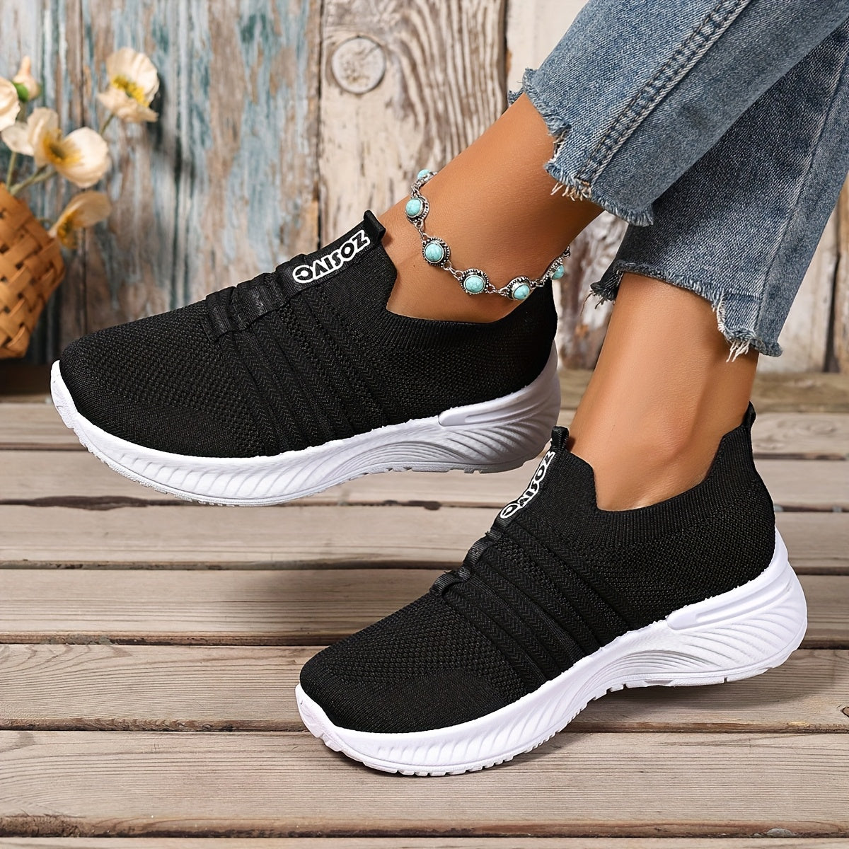 Damen Slip-On Freizeitschuhe mit Streifenmuster – Bequeme Alltags-Sneaker für Freizeit und Alltag