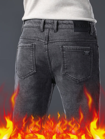 Herren Jeans Hose Grau Winter Warm