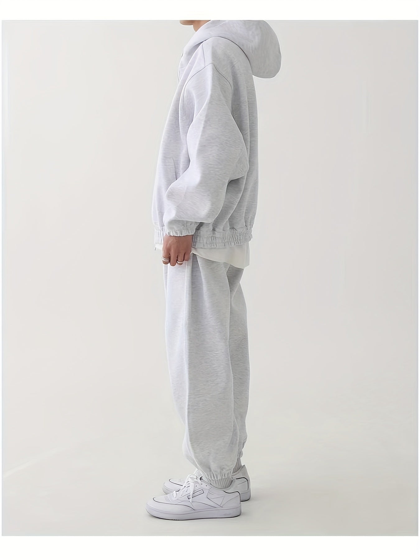 Hoodie & Jogginghose Set Unisex - Grau Melange Sportanzug mit Reißverschluss